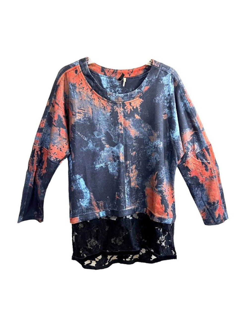 Kaktus Tunic Top XL Lace Hem Abstract Print Long Sleeve Top Tunic Long Sleeve